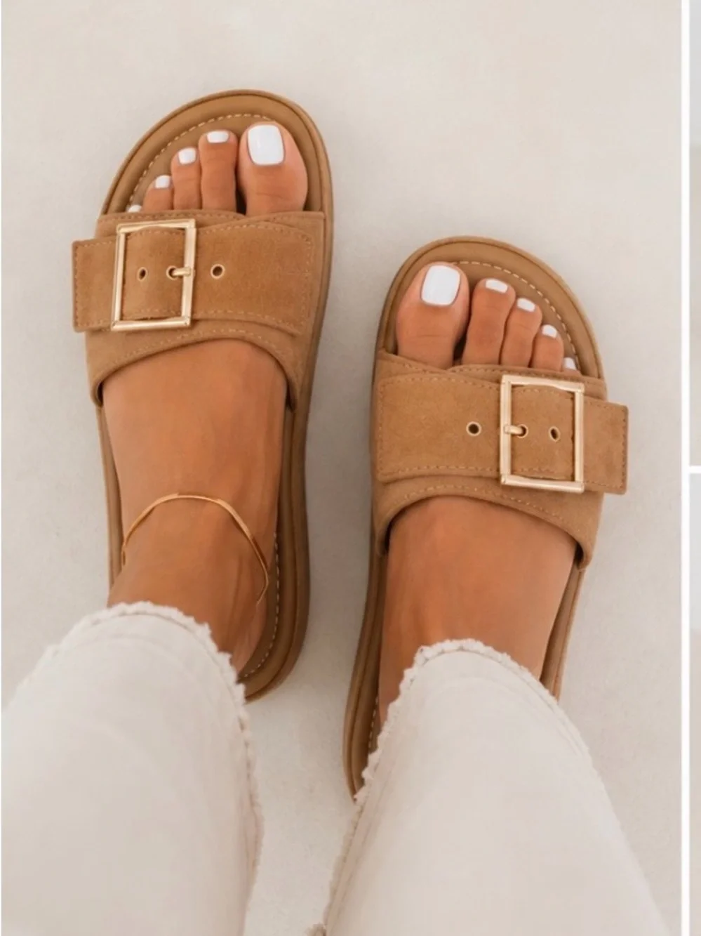 Seychelles camel Tan brown Suede gold Buckle Slide Sandals women’s 9